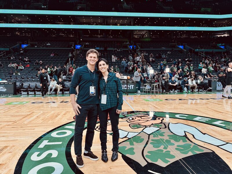Alex Marcus and Mento co-founder Jamie Albers together on the Celtics basketball court