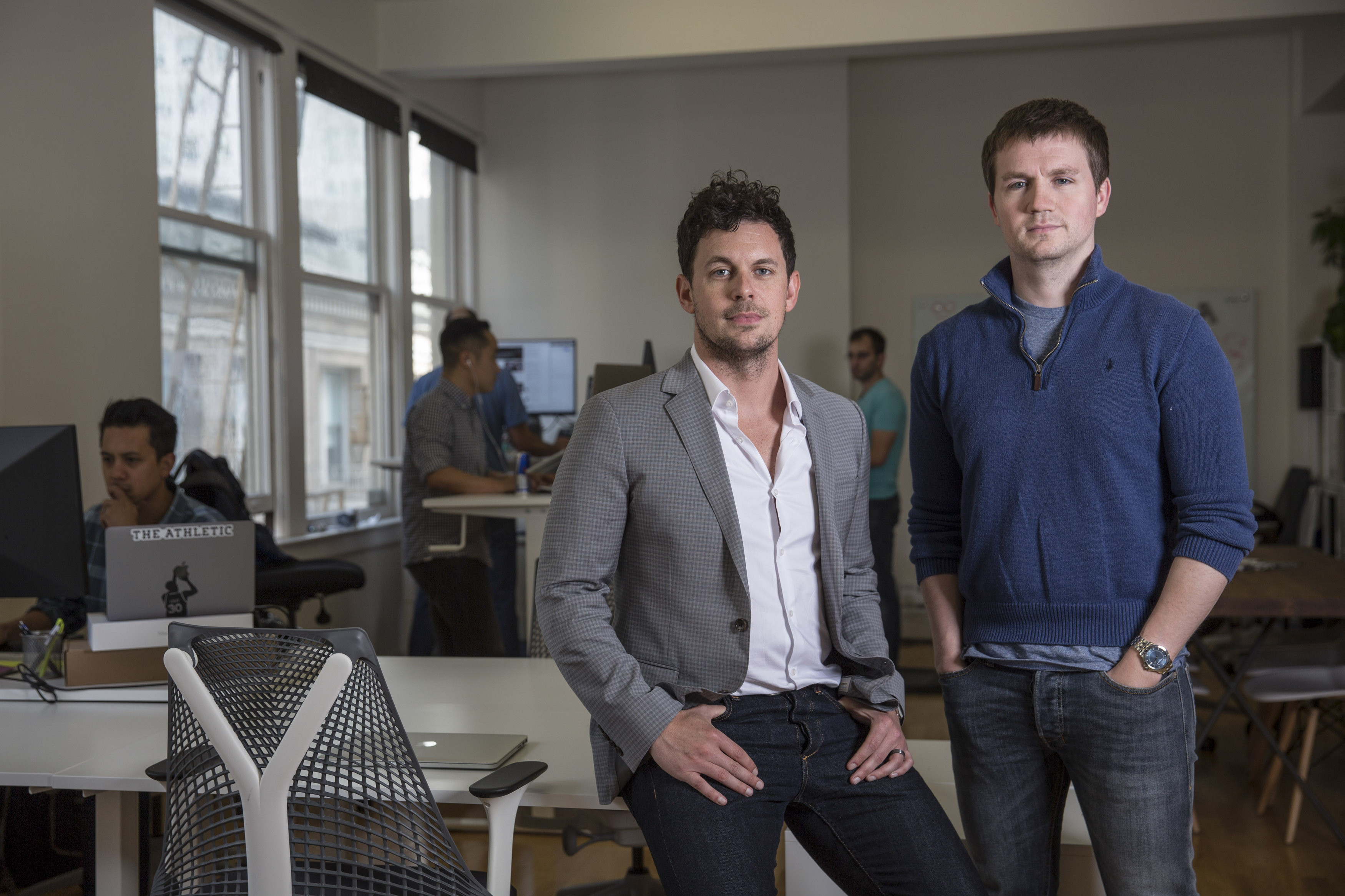 Alex Mather, left, and Adam Hansmann in The Athletic’s San Francisco office in 2017