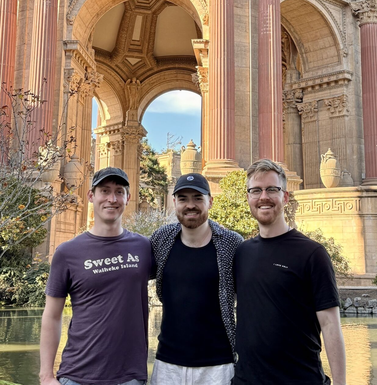 Grw AI co-founders Daniel Ash, Alistair McLeay and Alex McNaughten together at San Francisco's Palace of Fine Arts
