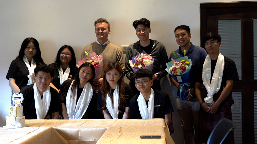 Alex Svanevik with Nansen team members at the Bhutan office opening
