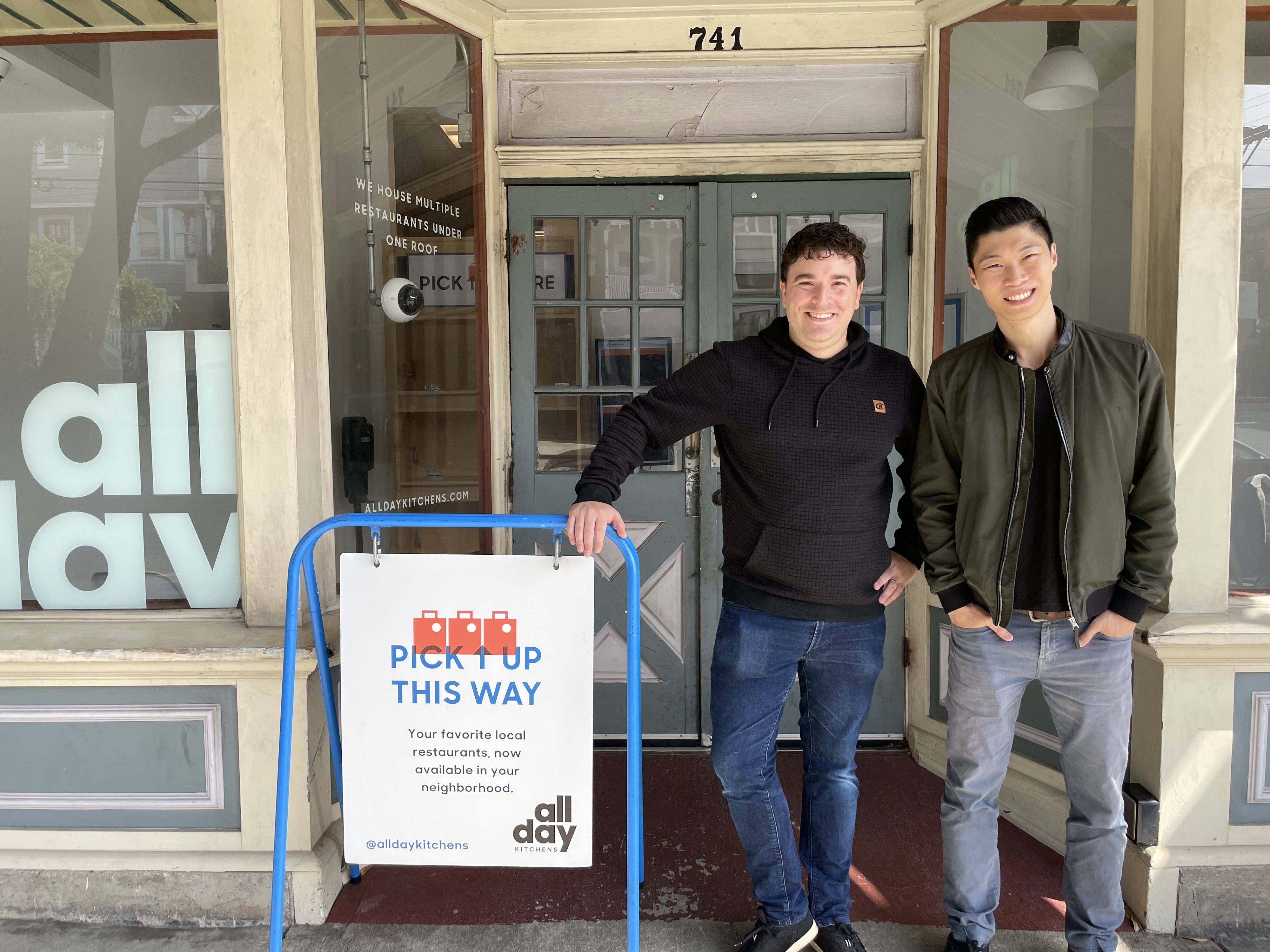 All Day Kitchens CEO Ken Chong and Lightspeed investor Alex Taussig outside a branded pickup location