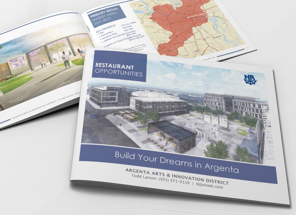 Retail recruitment materials for the Argenta Arts and Innovation District