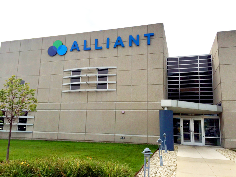 Archival exterior photograph of an Alliant Credit Union building with its name above the entrance