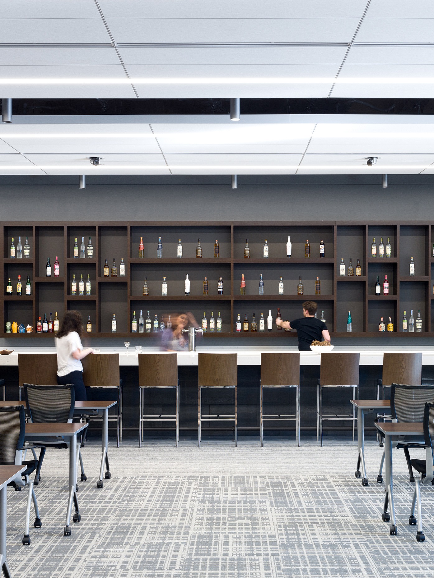 Bar stools and a long counter in Allied Beverage Group’s product education space