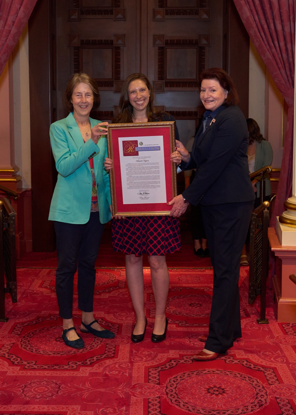 Allison Byers and fellow SB 54 advocates being recognized on the California Senate floor