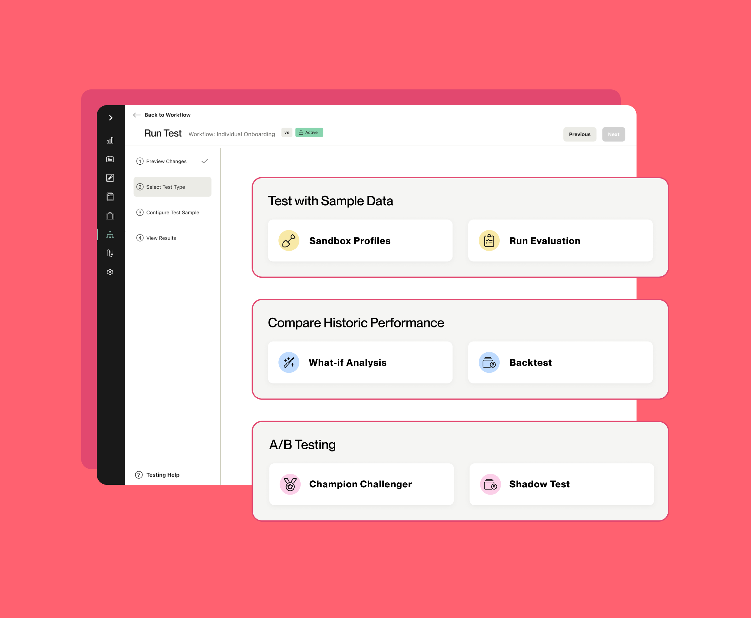 Alloy Testing Suite interface showing sample data, backtests, what-if analysis and A/B tests
