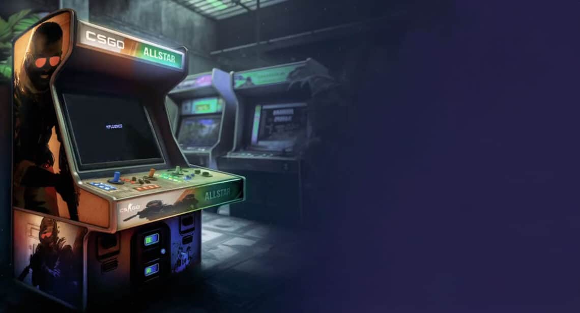 Allstar promotional artwork showing game-themed arcade cabinets