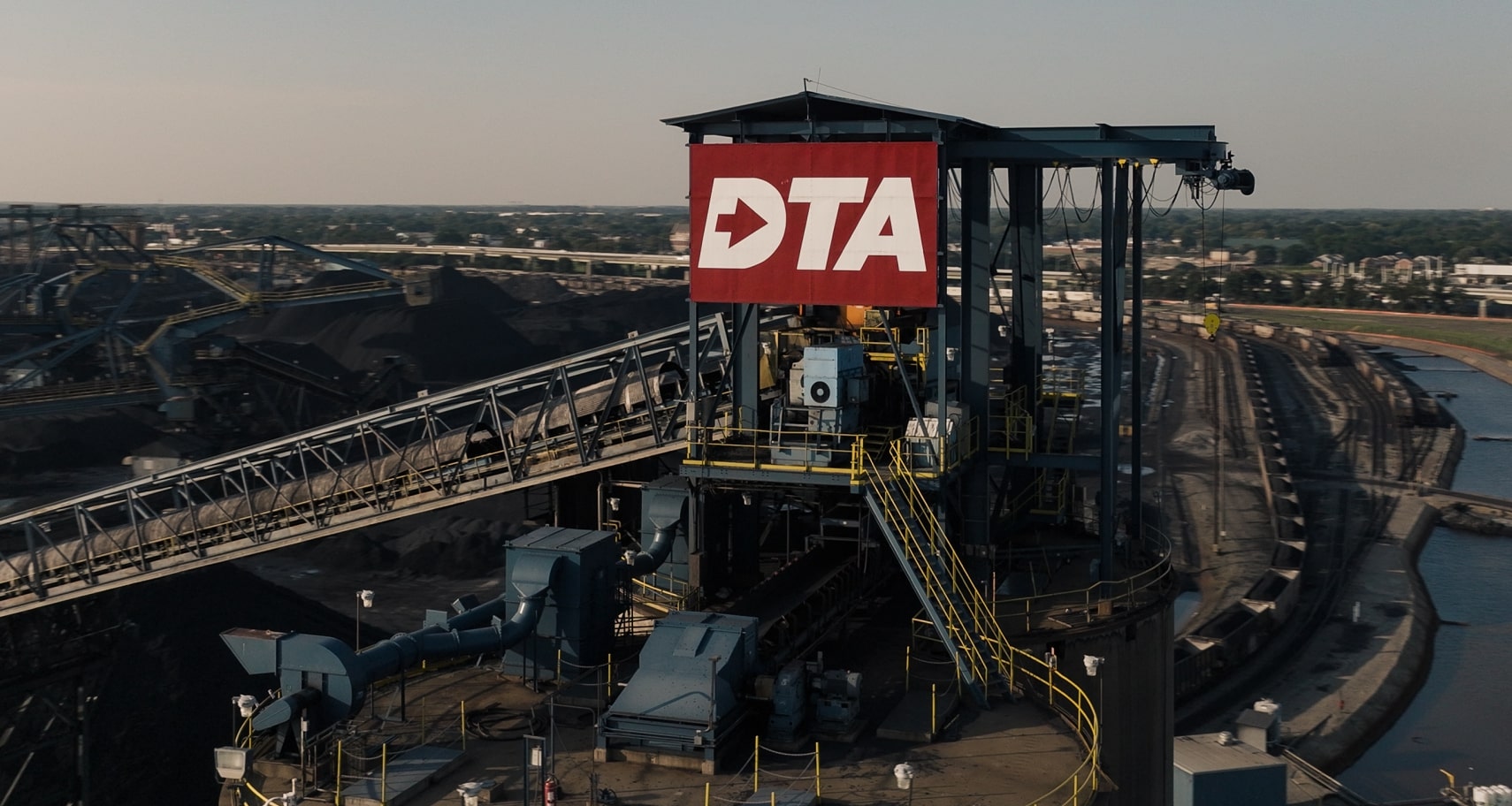 Conveyors and coal stockpiles at Dominion Terminal Associates in Newport News