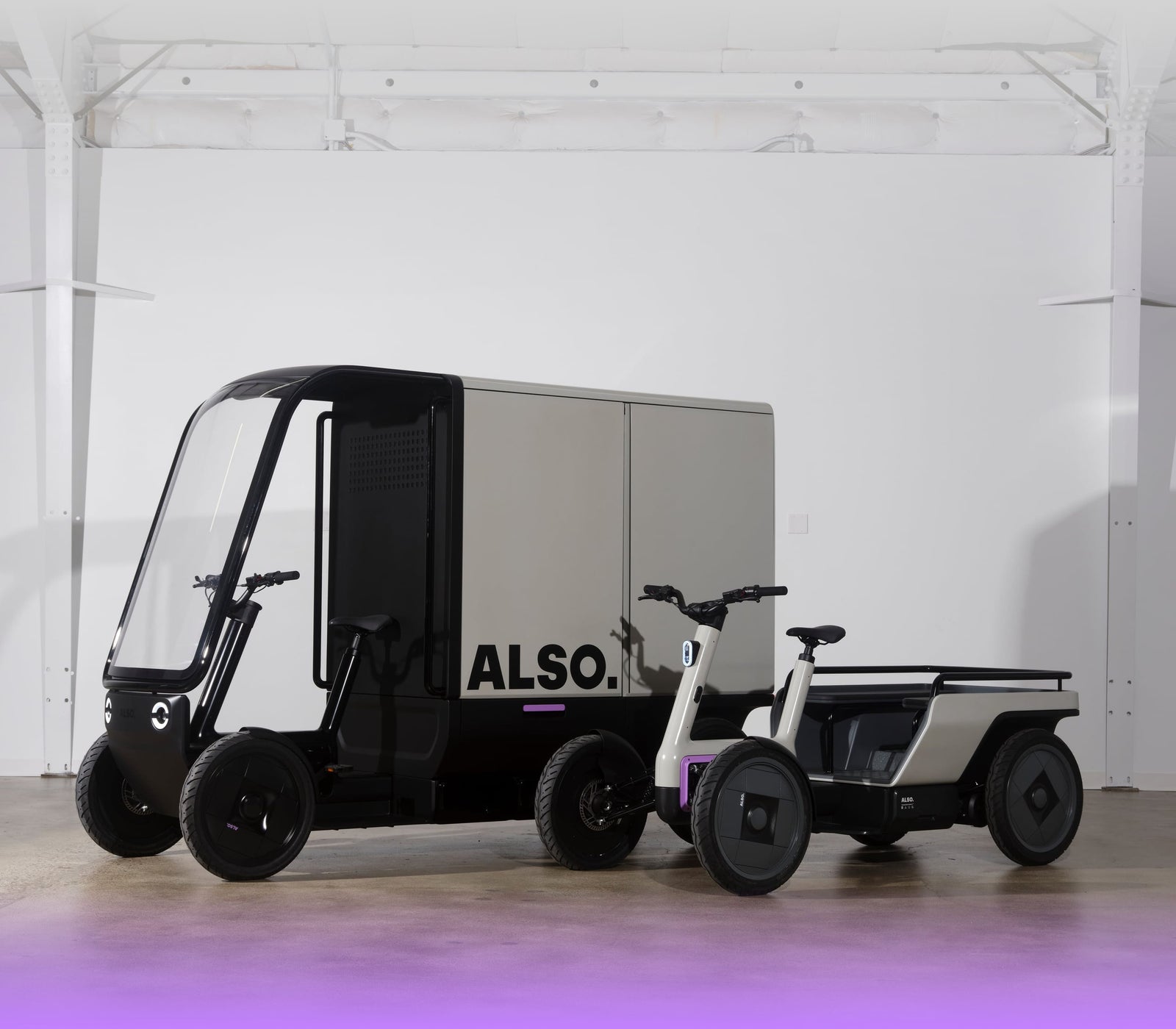 Two configurations of the ALSO TM-Q four-wheel electric quad, including a cargo version