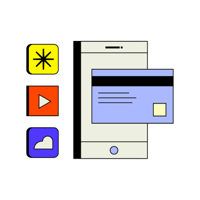 Altro illustration showing a digital subscription card beside recurring service symbols