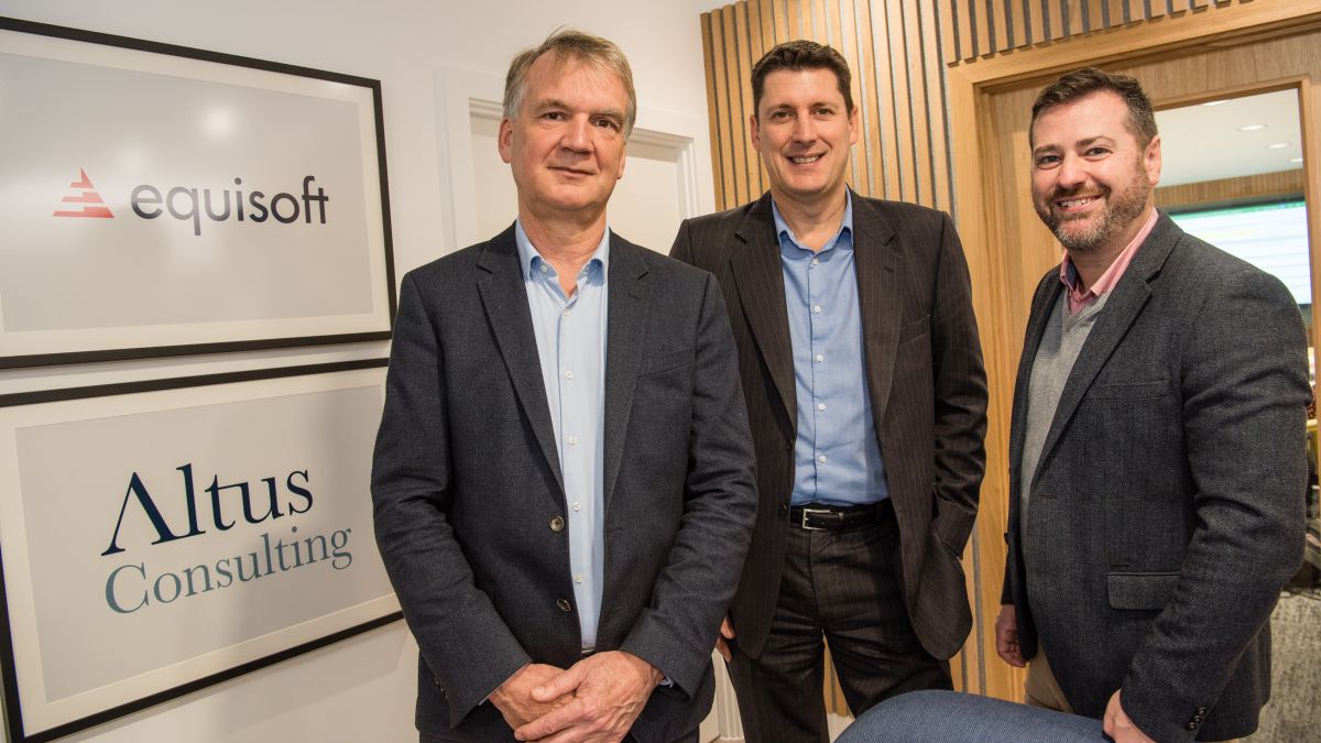 Councillor Mark Roper, Altus’s Martyn Evans and council leader Kevin Guy at the Bath office in December 2022