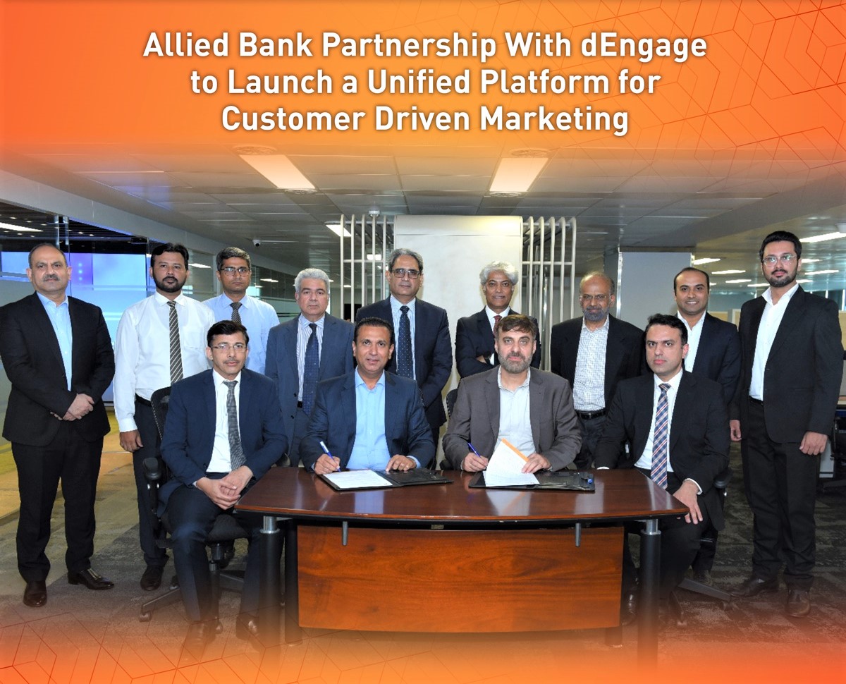 Aman Dotani and Allied Bank executives at the Dengage partnership signing in Lahore