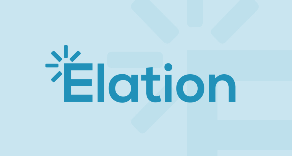 Elation Health wordmark on a pale blue graphic background