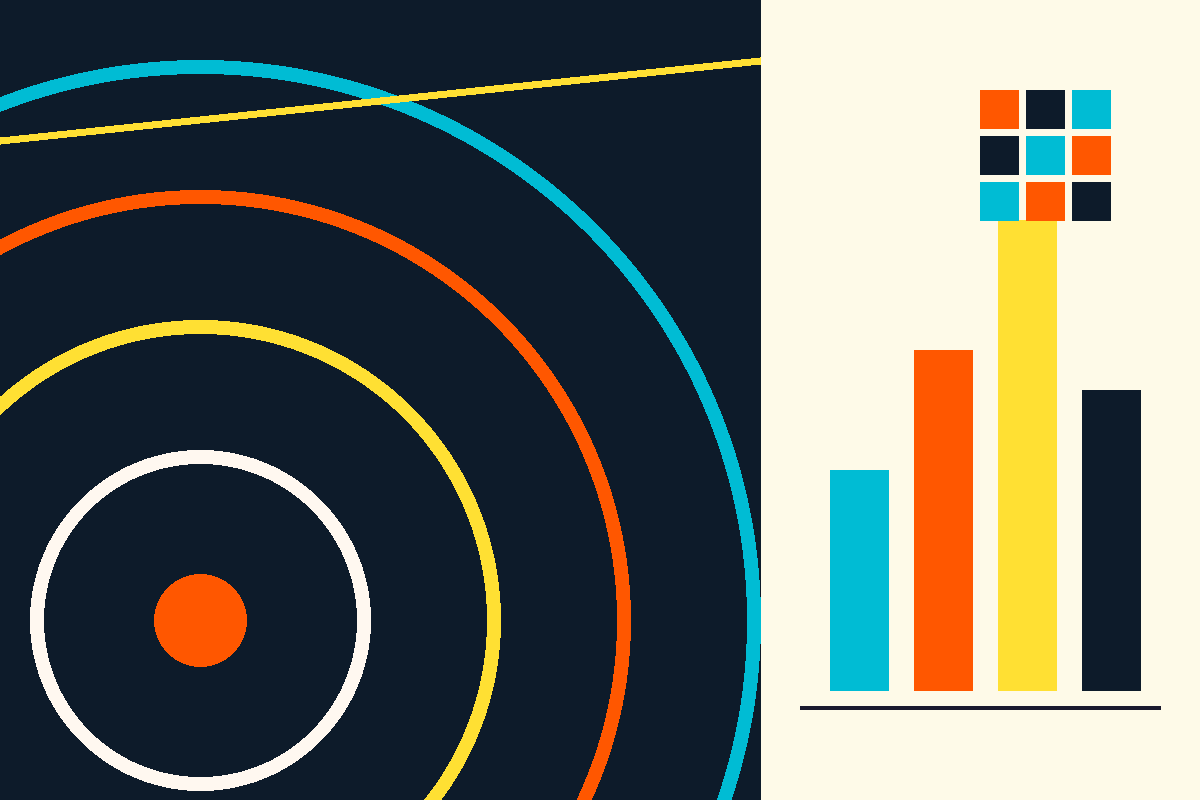 Swiss-style graphic of signal rings and data bars in amaysim colours
