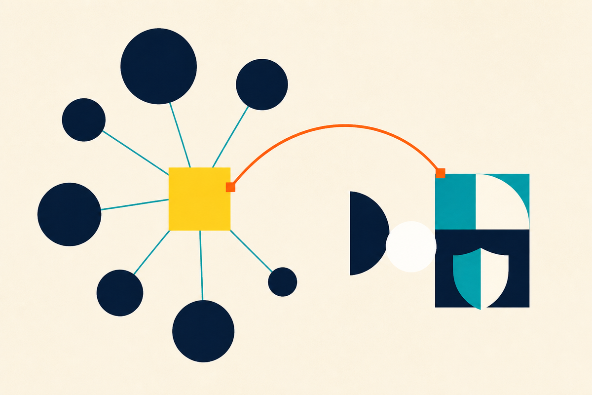 Abstract Swiss-style composition of a network connected to a protective geometric structure