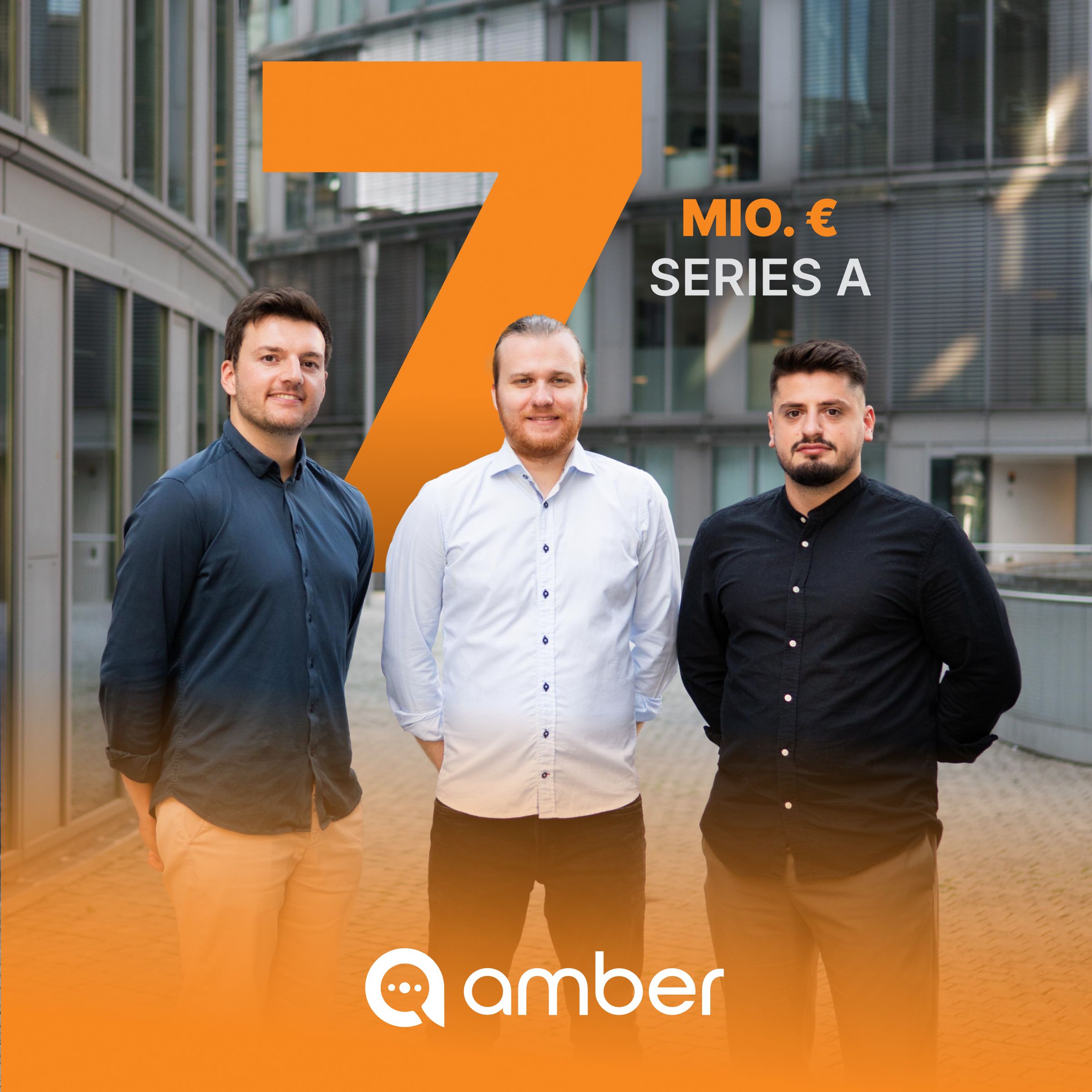 amber co-founders Bastian Maiworm, Philipp Reißel and Igli Manaj standing together after the company’s Series A announcement