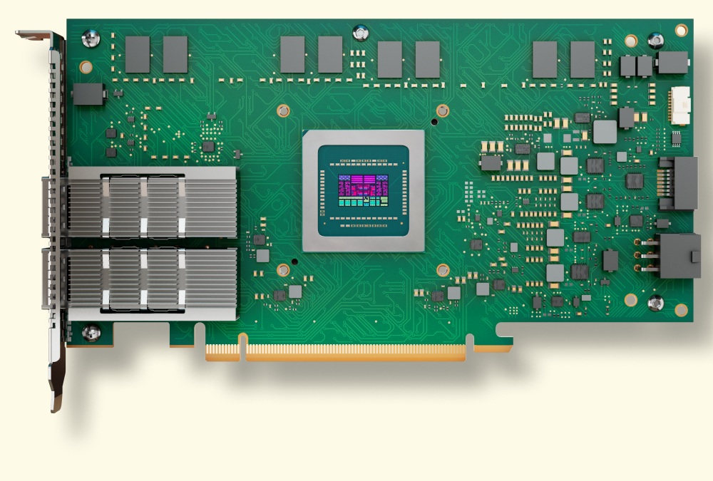 An AMD Pensando DPU accelerator card on a light background