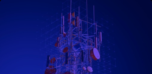 Antenna arrays mounted on a communications tower against the sky