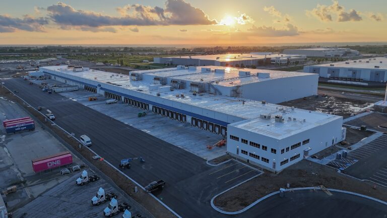 Americold’s Kansas City import-export hub seen from above at sunset
