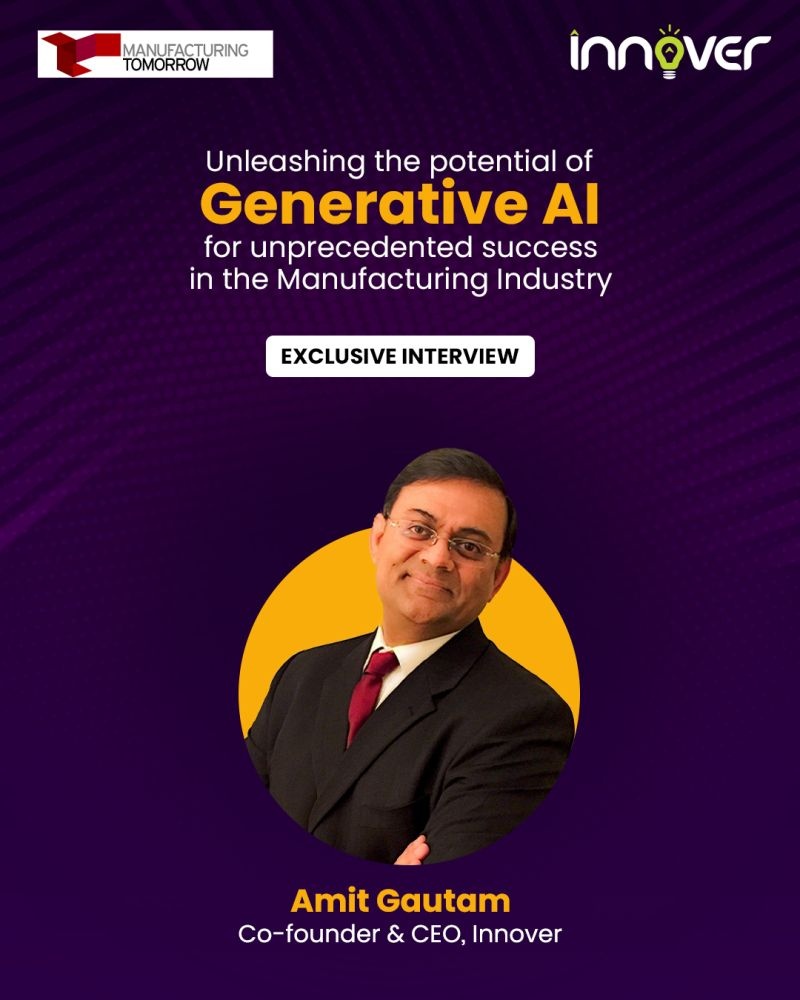 Innover's November 2023 interview announcement featuring Amit Gautam and the topic of generative AI in manufacturing