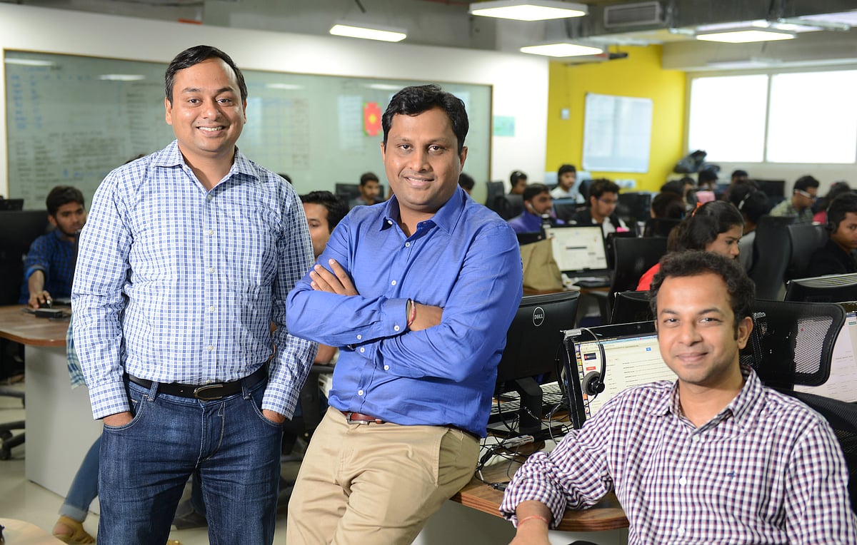 NoBroker co-founders Amit Kumar Agarwal, Akhil Gupta and Saurabh Garg together in their office