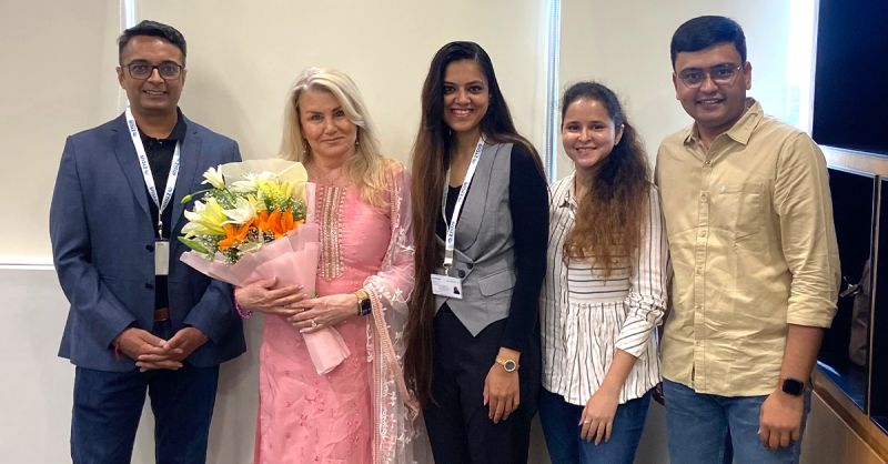 Amit Shah and Zycus colleagues welcoming SIG president Dawn Tiura at the Bengaluru office