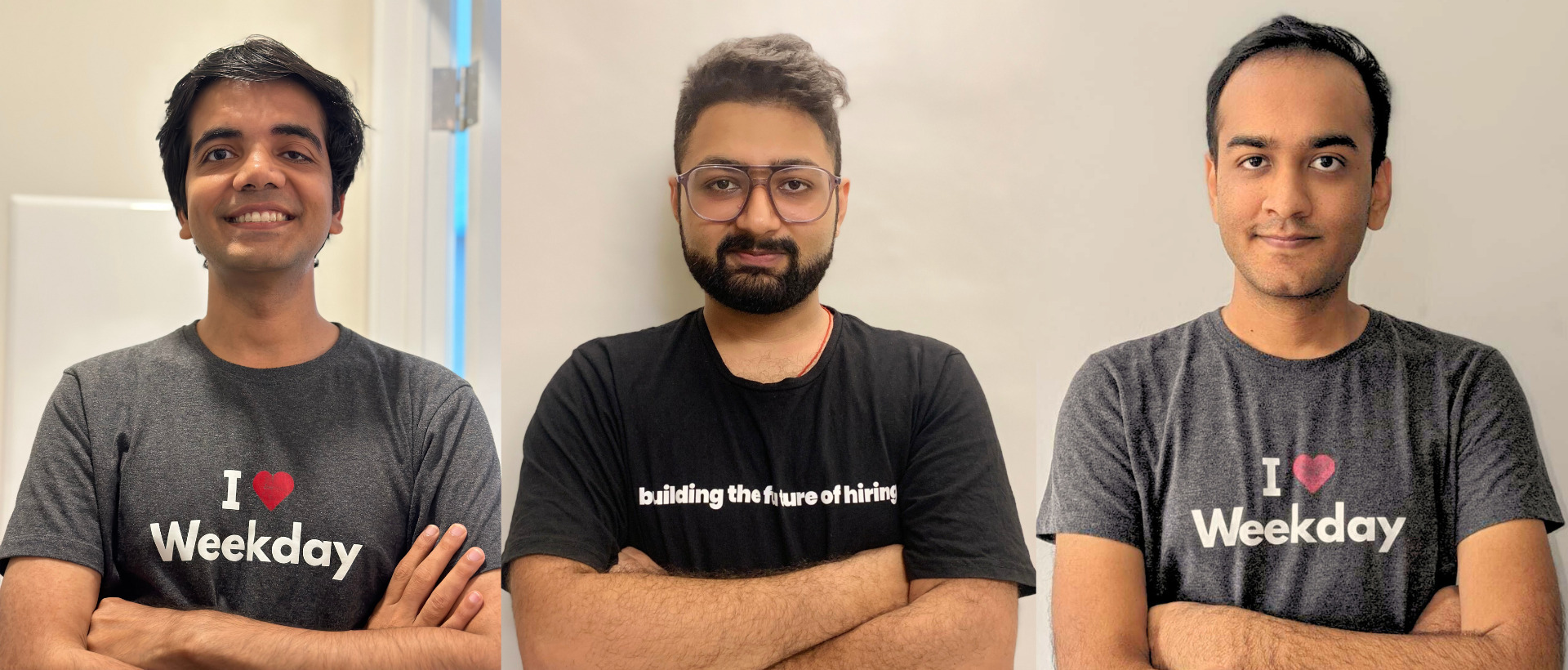 Weekday co-founders Amit Singh, Anubhav Malik and Chetan Dalal standing together