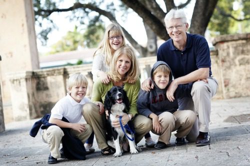 Amory Bodin with his wife Carrie, their three children and a dog in an archival family photograph