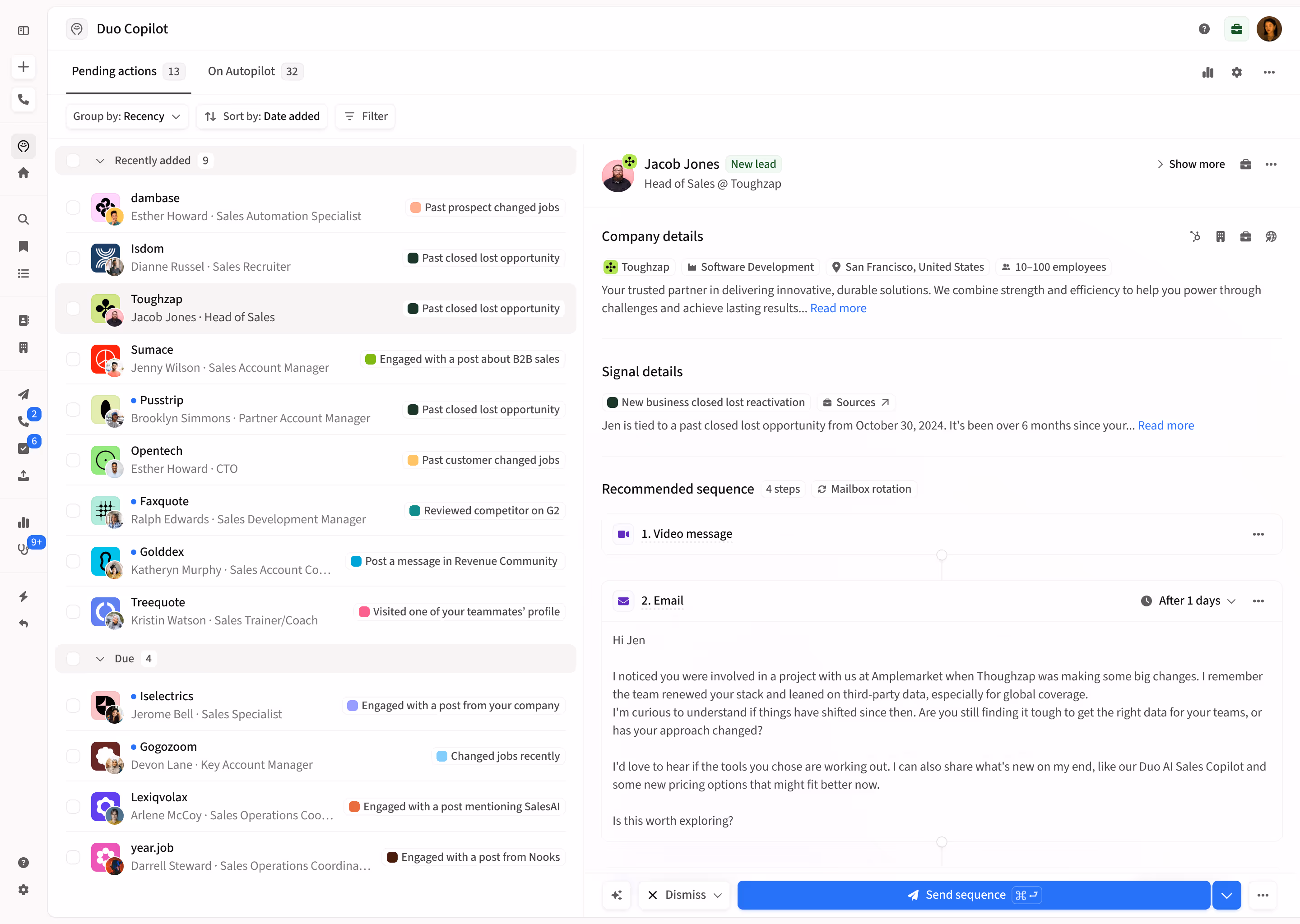 Amplemarket Duo Copilot product interface