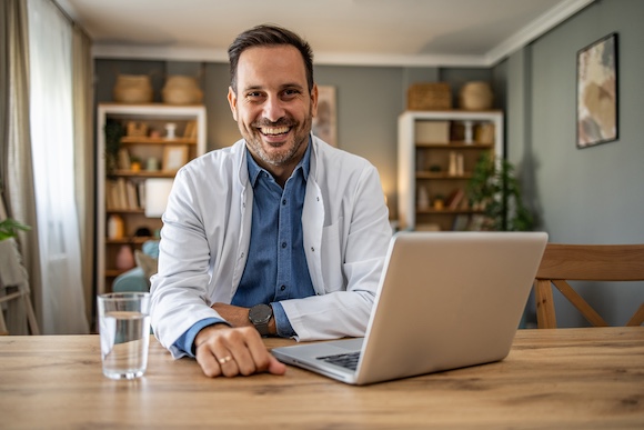 A behavioral health clinician in a video consultation
