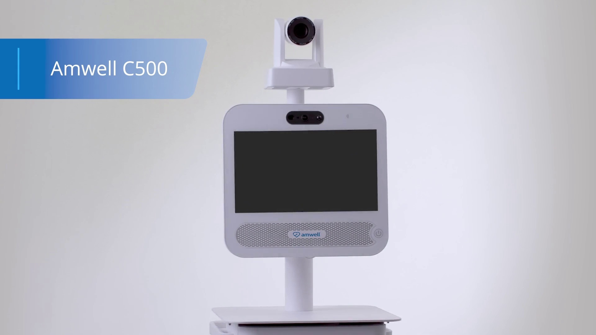 Amwell C500 telemedicine cart, showing its display, camera, and speaker