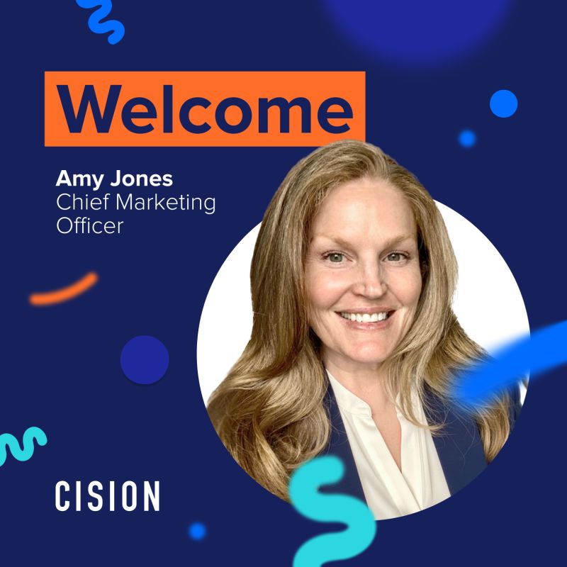 Cision welcome graphic announcing Amy Jones as chief marketing officer