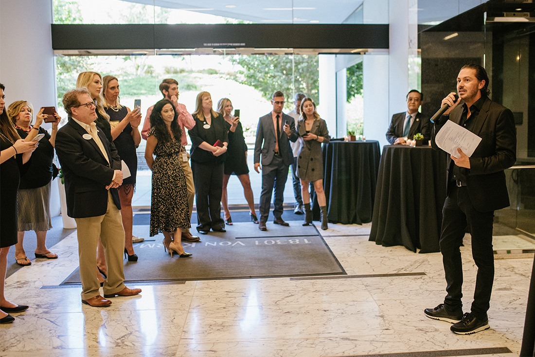 Andre Filip speaking to guests at ELA’s Orange County office opening