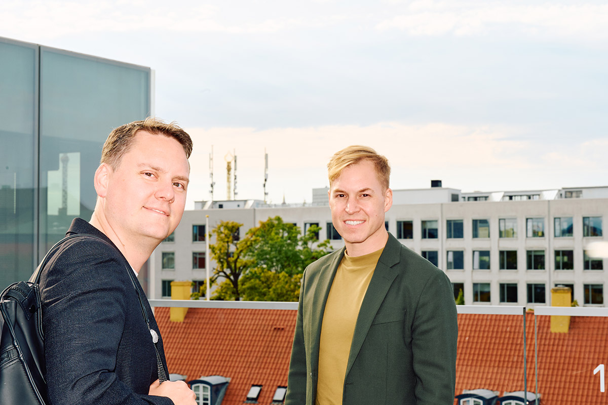 Andreas Åfeldt Franke, left, and Telgea co-founder Theis Jensen on a rooftop