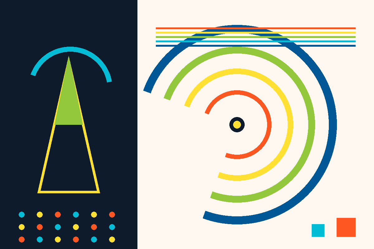 Swiss-style graphic of concentric racing arcs and an abstract Andretti A mark