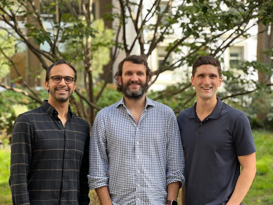 Check founders Vivek Patel, Andrew Brown and Eric Stromberg standing together outdoors