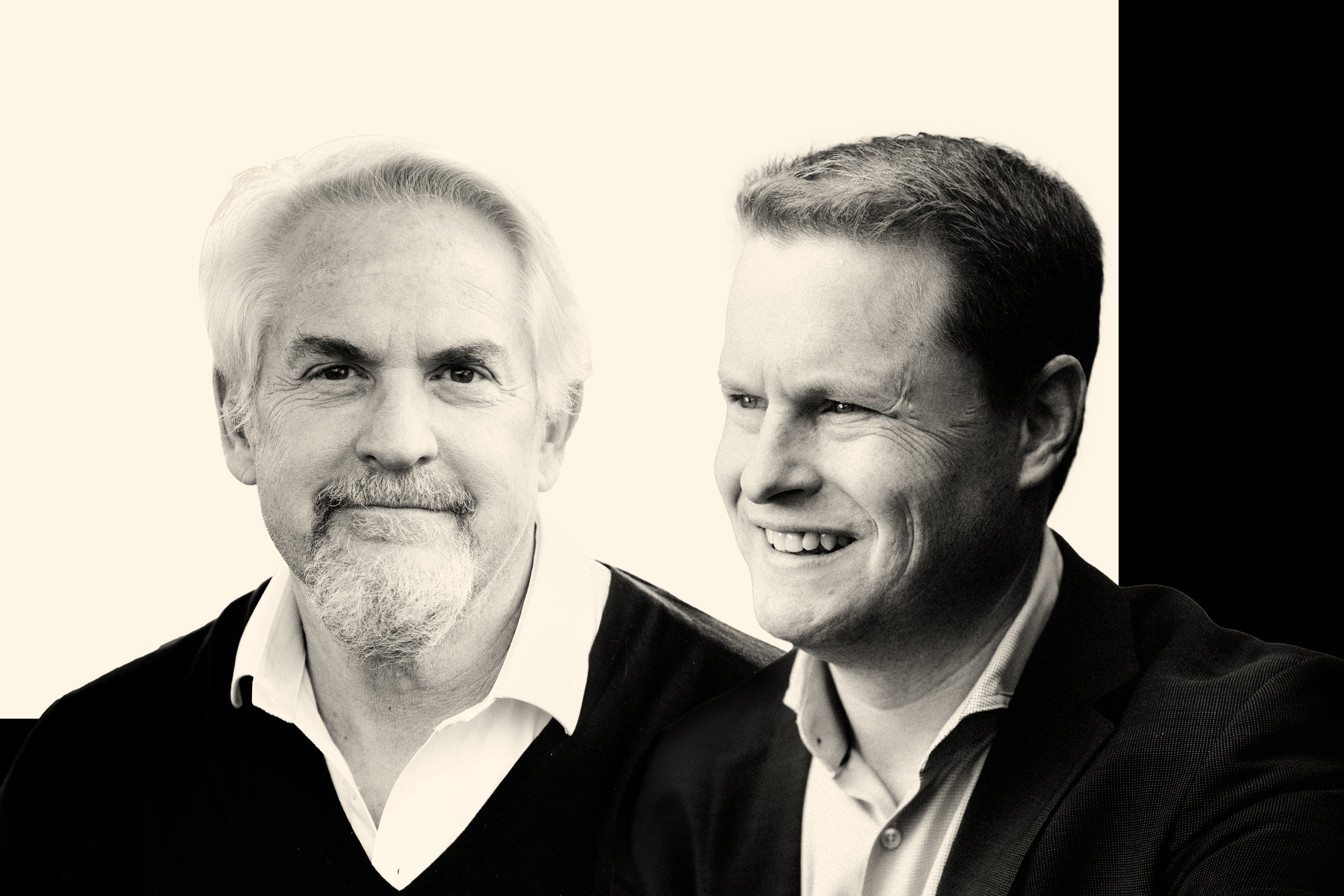 Press photograph pairing Andrew Conrad, left, and Andy Harrison, right.