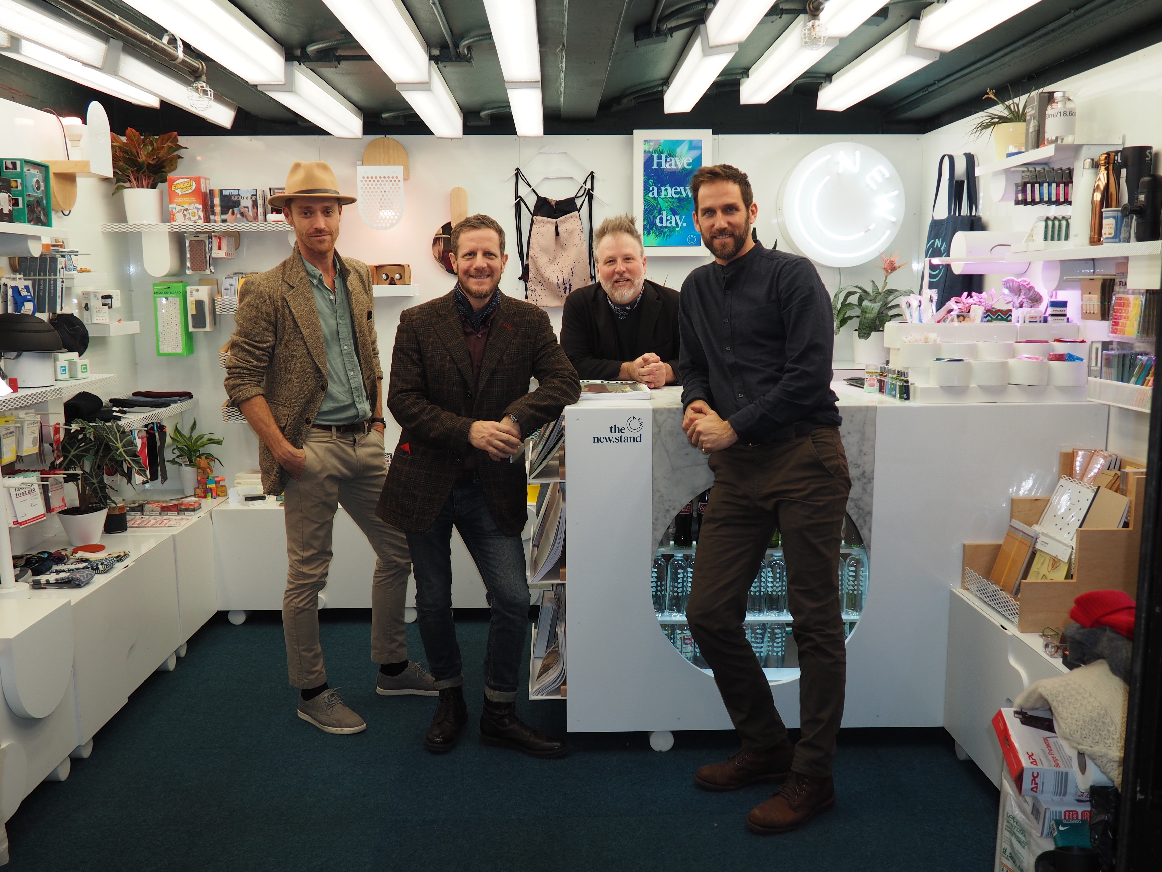 New Stand co-founders George Alan, Andrew Deitchman, David Carson and Lex Kendall inside their shop