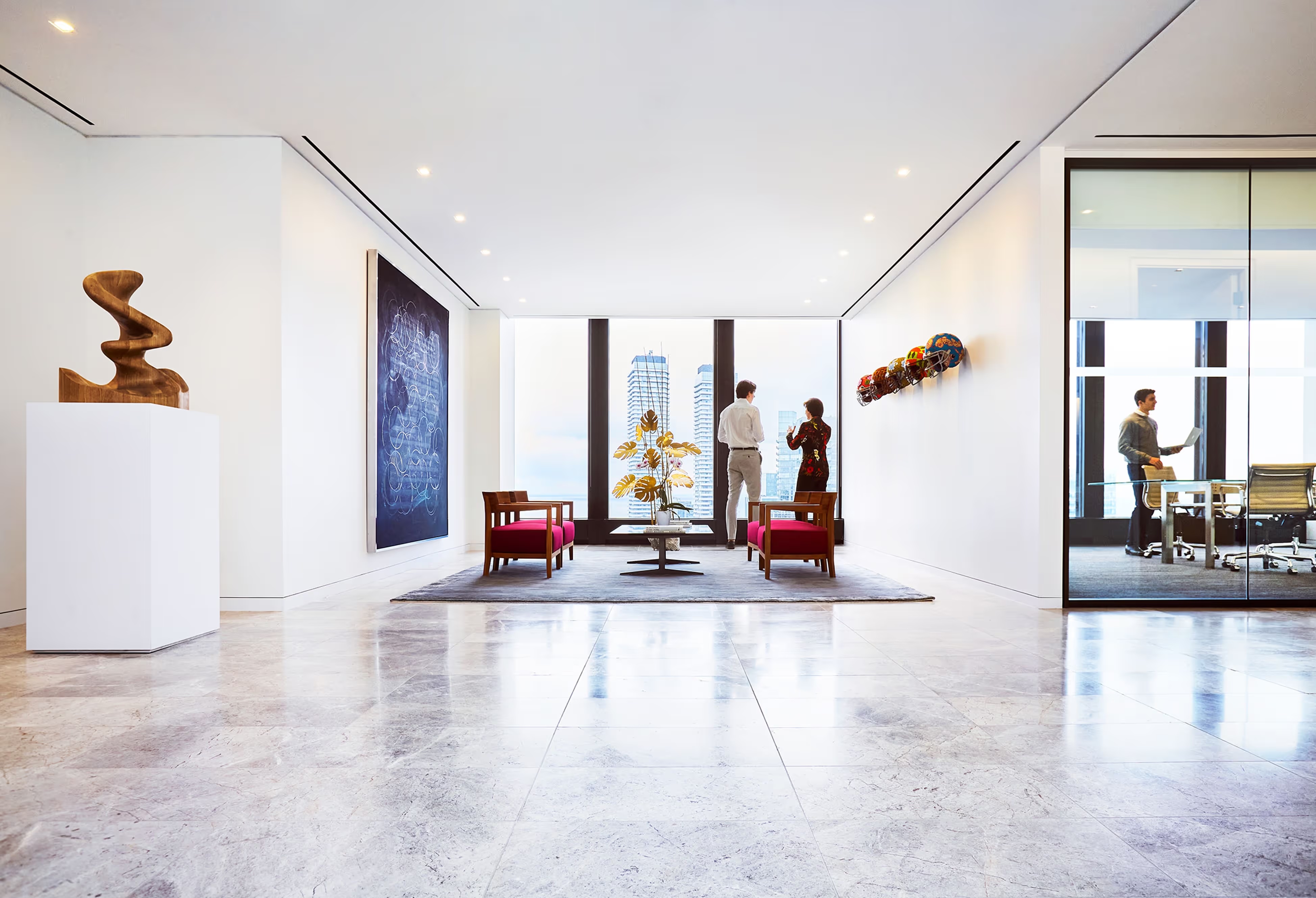 Contemporary furniture and artwork in the Altas office reception area