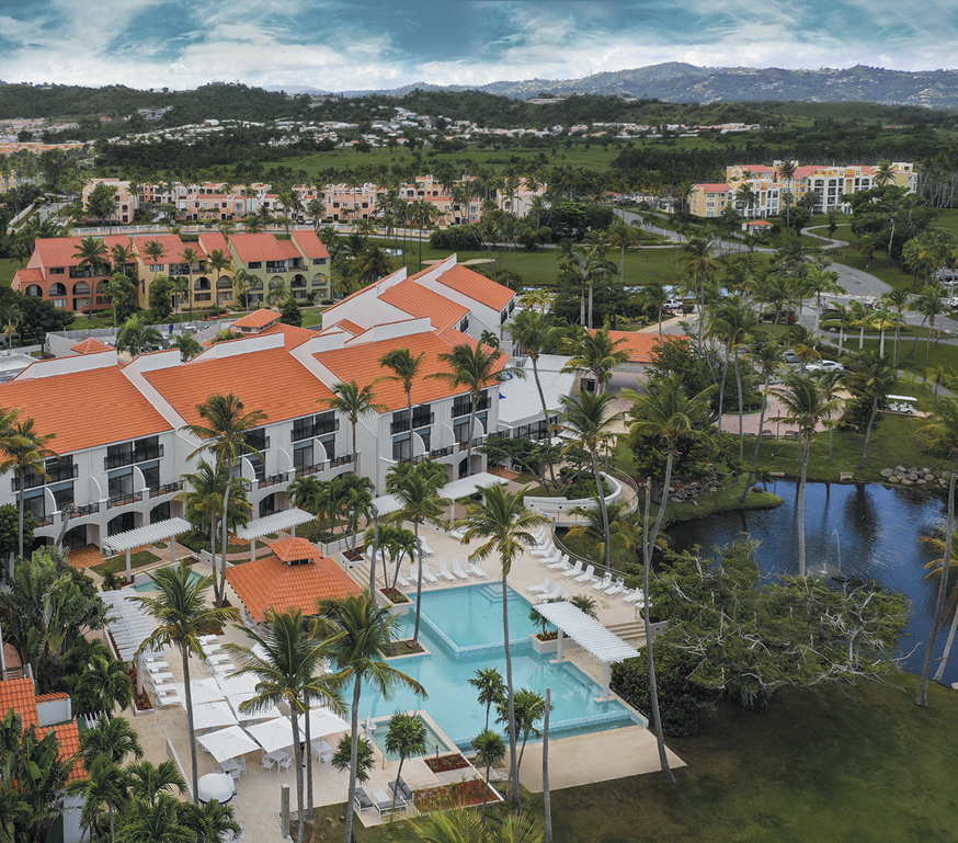 Aerial view of Wyndham Palmas Beach and Golf Resort in Puerto Rico