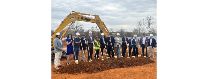 Participants with ceremonial shovels at the ServisFirst Bank Huntsville headquarters groundbreaking
