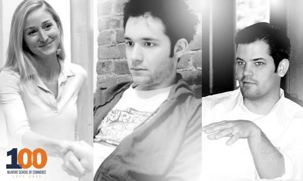 University archive montage of Rebecca Weeks, Alexis Ohanian and Andy Schoonover, who appears at right