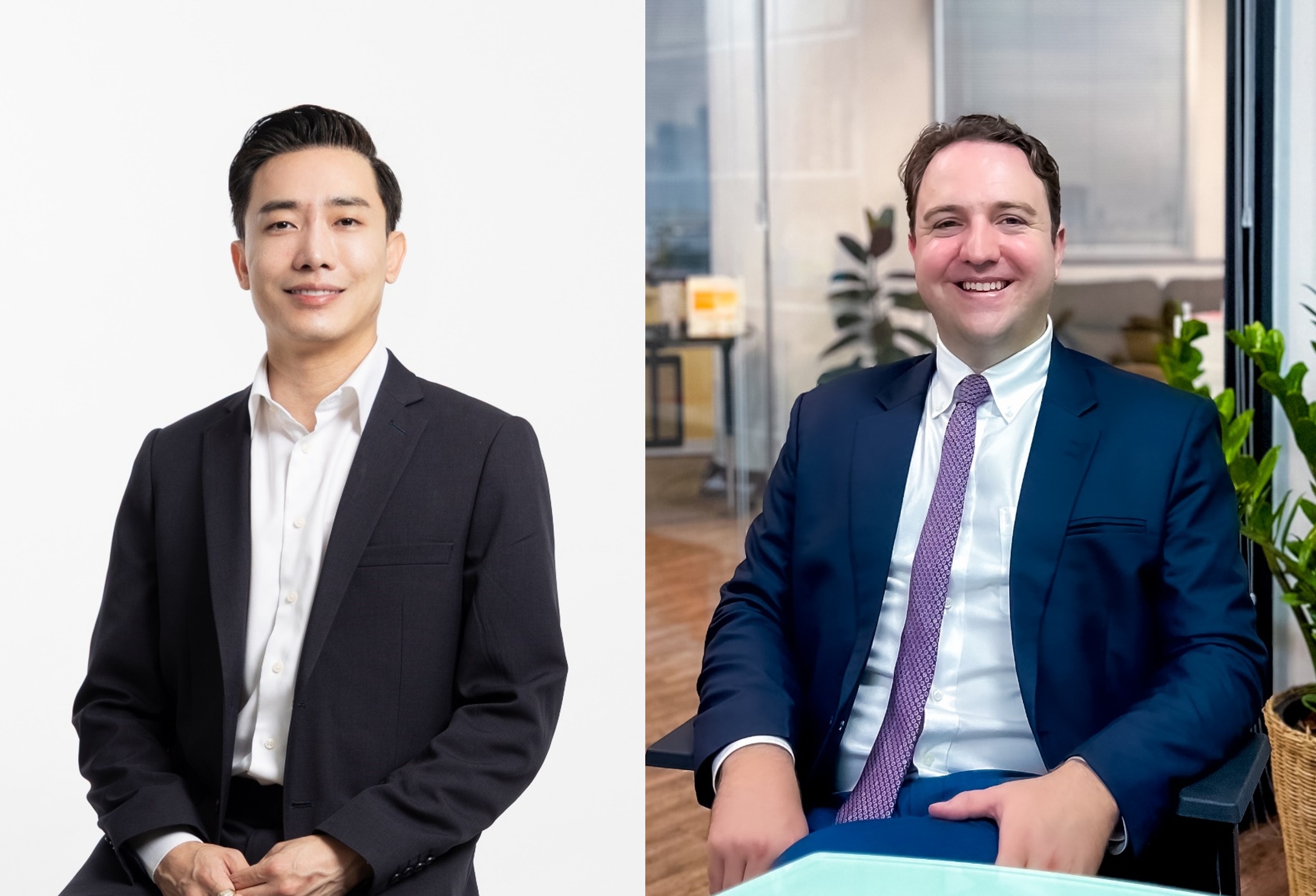Composite press photograph of Andy Thienkosol on the left and Siam Digital Lending founder Maxwell Meyer on the right