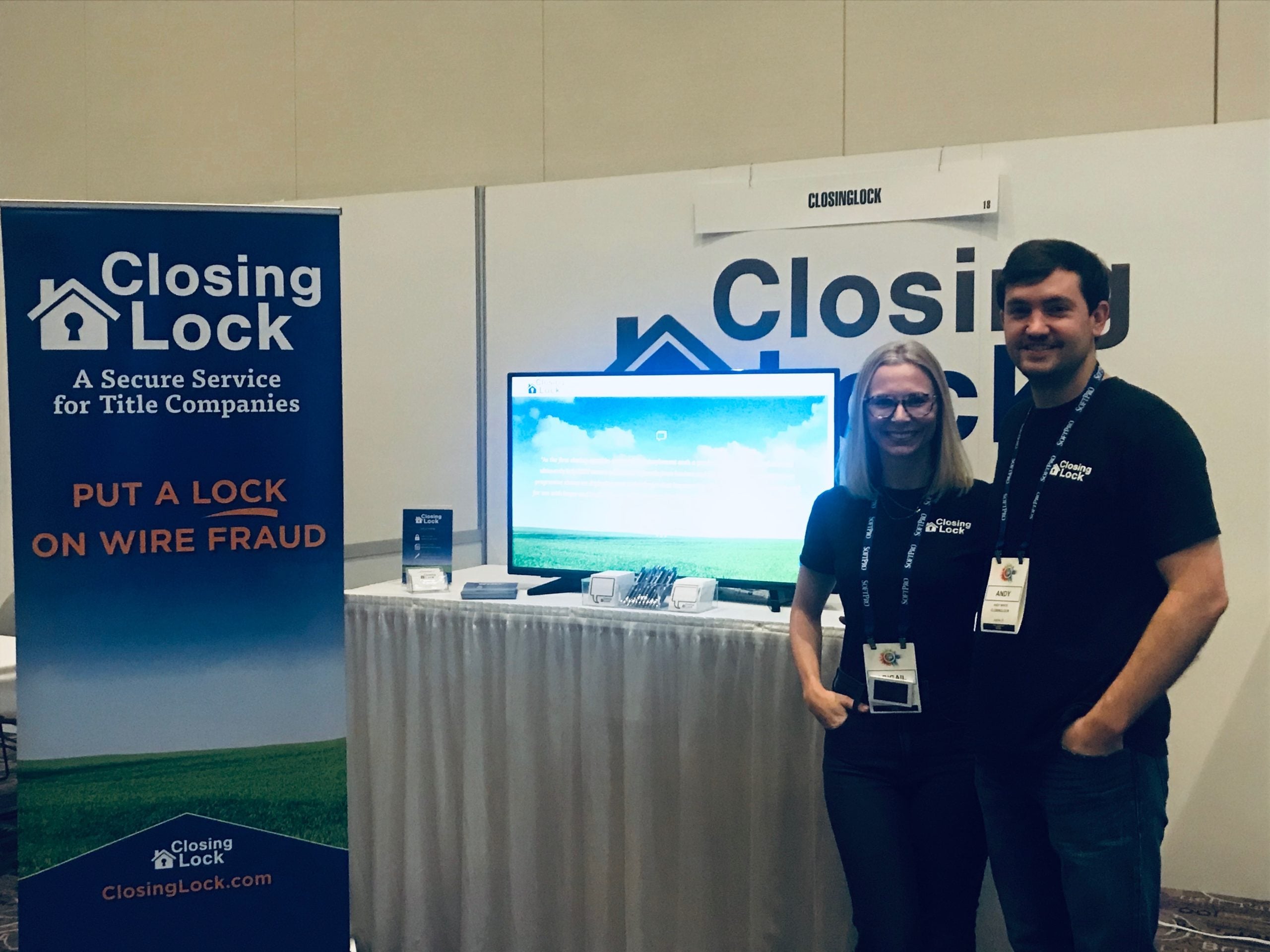 Andy and Abigail White at an early Closinglock conference booth