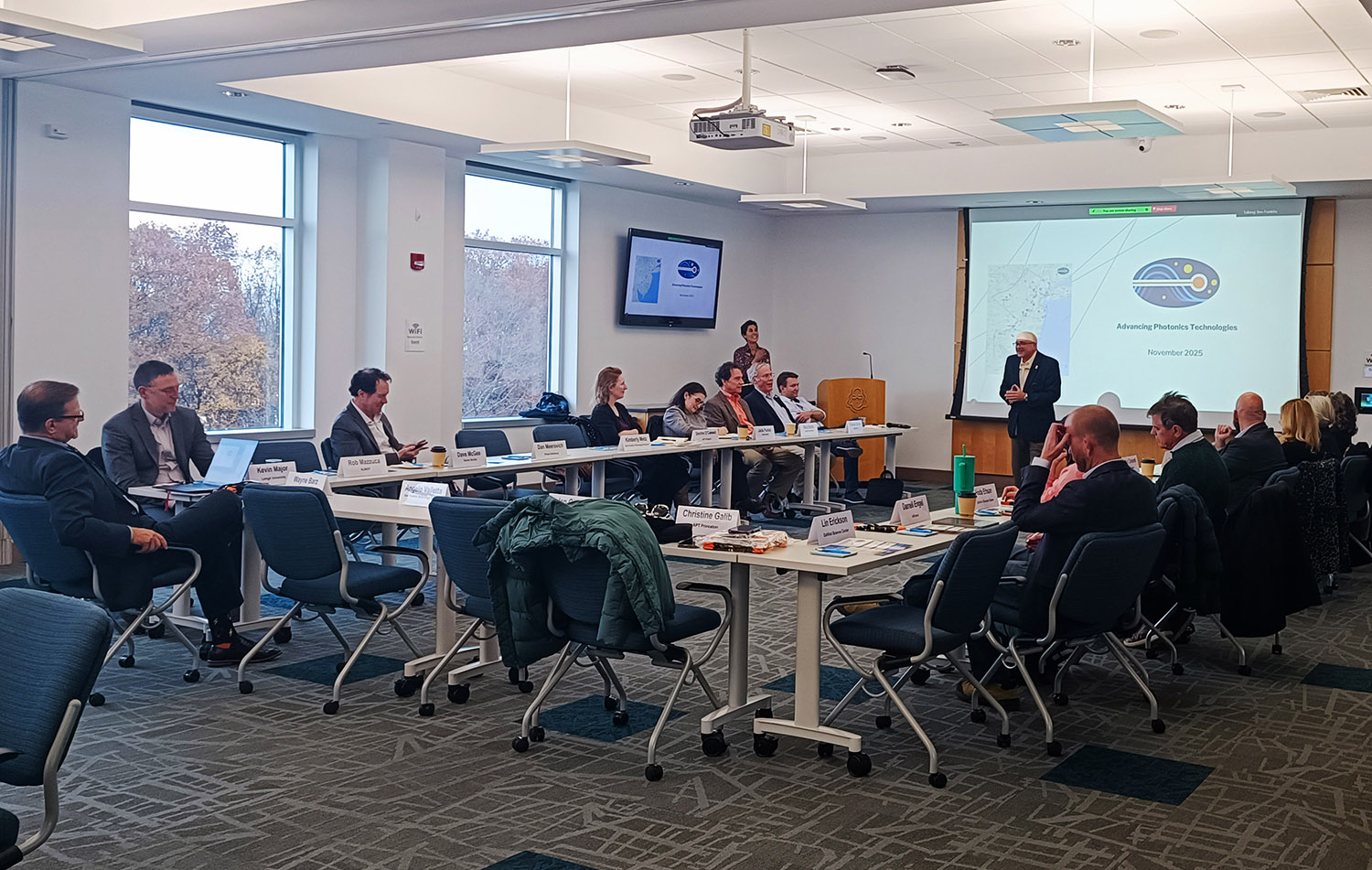 Angelo Valletta addresses a room of regional leaders at the November 2025 photonics working session at Ben Franklin TechVentures.