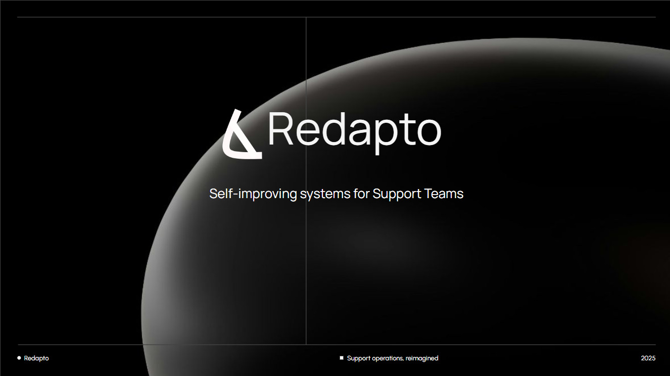 Redapto launch artwork describing self-improving systems for support teams