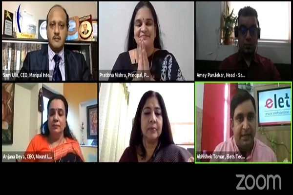 Six participants in a July 2020 online school technology panel, with Anjana Deva at lower left
