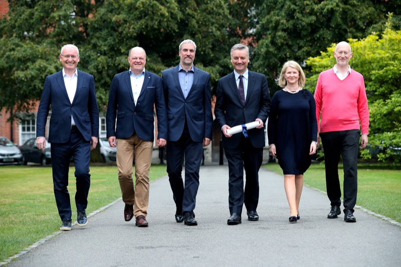 Annrai O’Toole, at far left, with fellow Trinity Alumni Award recipients and Provost Patrick Prendergast in 2017