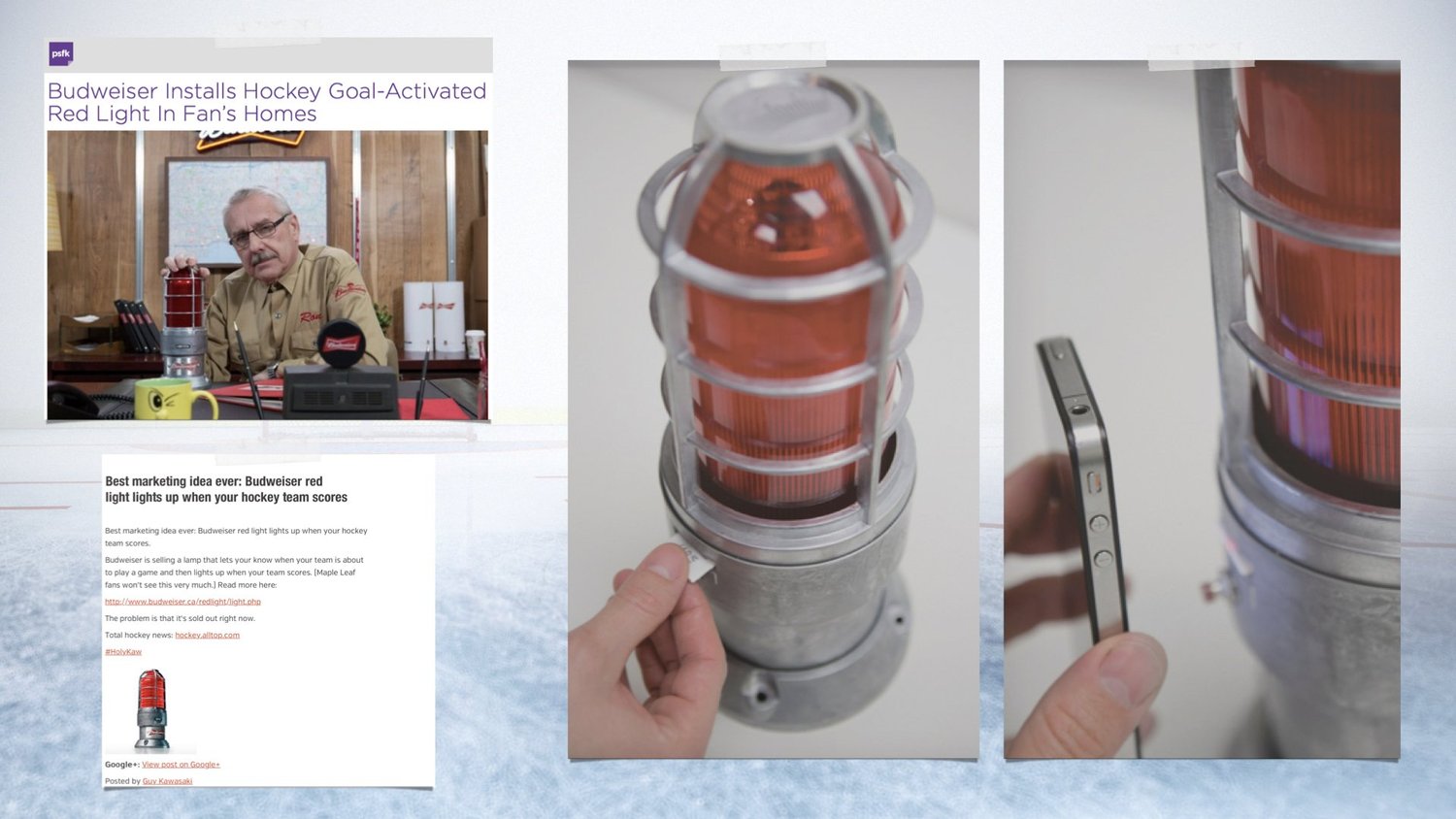 Budweiser Red Light product shown with a phone and press coverage