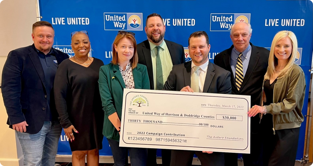 Antero Foundation representatives present a $30,000 check to United Way in March 2022